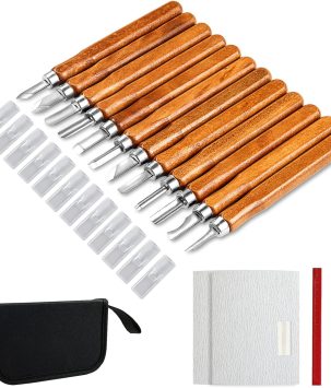 AUGSUN Wood Carving Knife Set - 20 PCS Hand Carving Tool Set for DIY Sculpture Carpenter Experts & Beginners