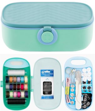 FKOG Cyan Green Sewing Project Kit, 135 Pcs Family Travel Sewing Kit Sewing Supplies Repair Kit Sewing Thread Accessories DIY Sewing Supplies Organizer (Cyan Green Sewing kit)