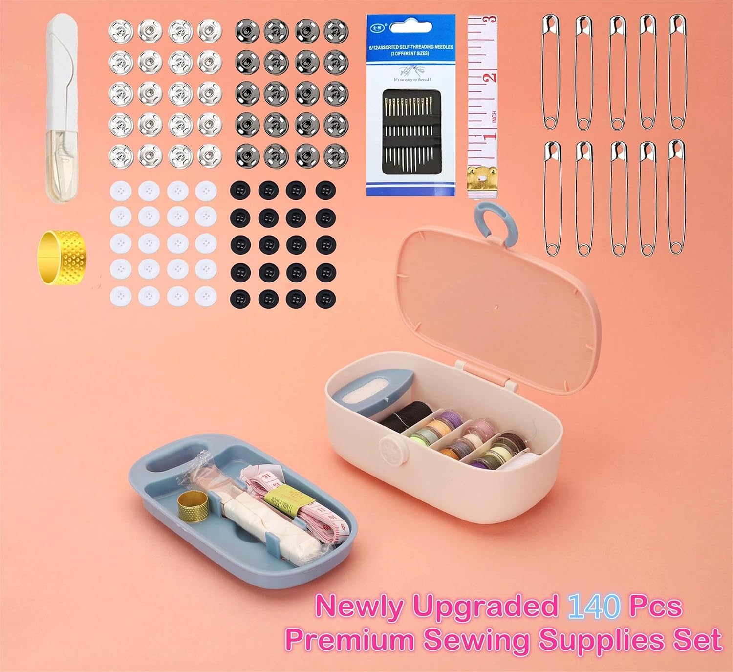 FKOG Cyan Green Sewing Project Kit, 135 Pcs Family Travel Sewing Kit Sewing Supplies Repair Kit Sewing Thread Accessories DIY Sewing Supplies Organizer (Cyan Green Sewing kit) - Image 6