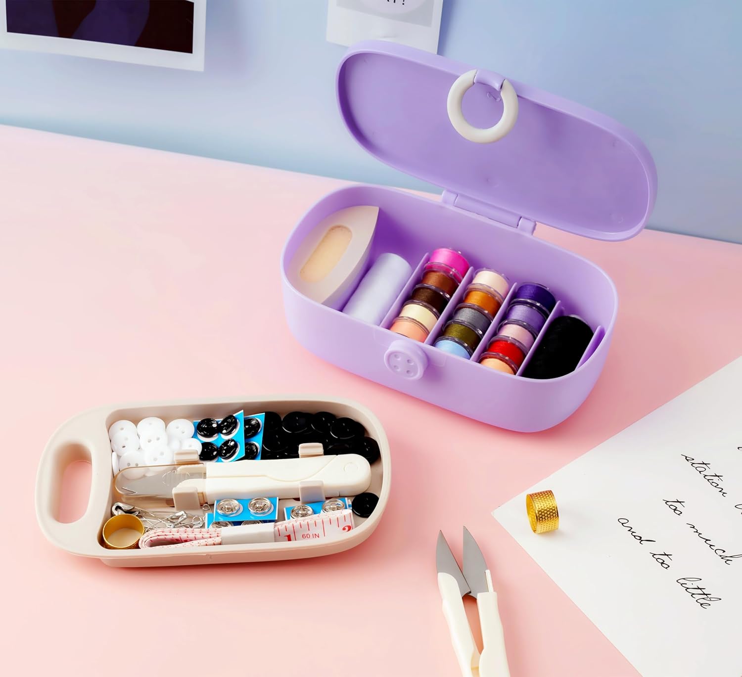 FKOG Cyan Green Sewing Project Kit, 135 Pcs Family Travel Sewing Kit Sewing Supplies Repair Kit Sewing Thread Accessories DIY Sewing Supplies Organizer (Cyan Green Sewing kit) - Image 7