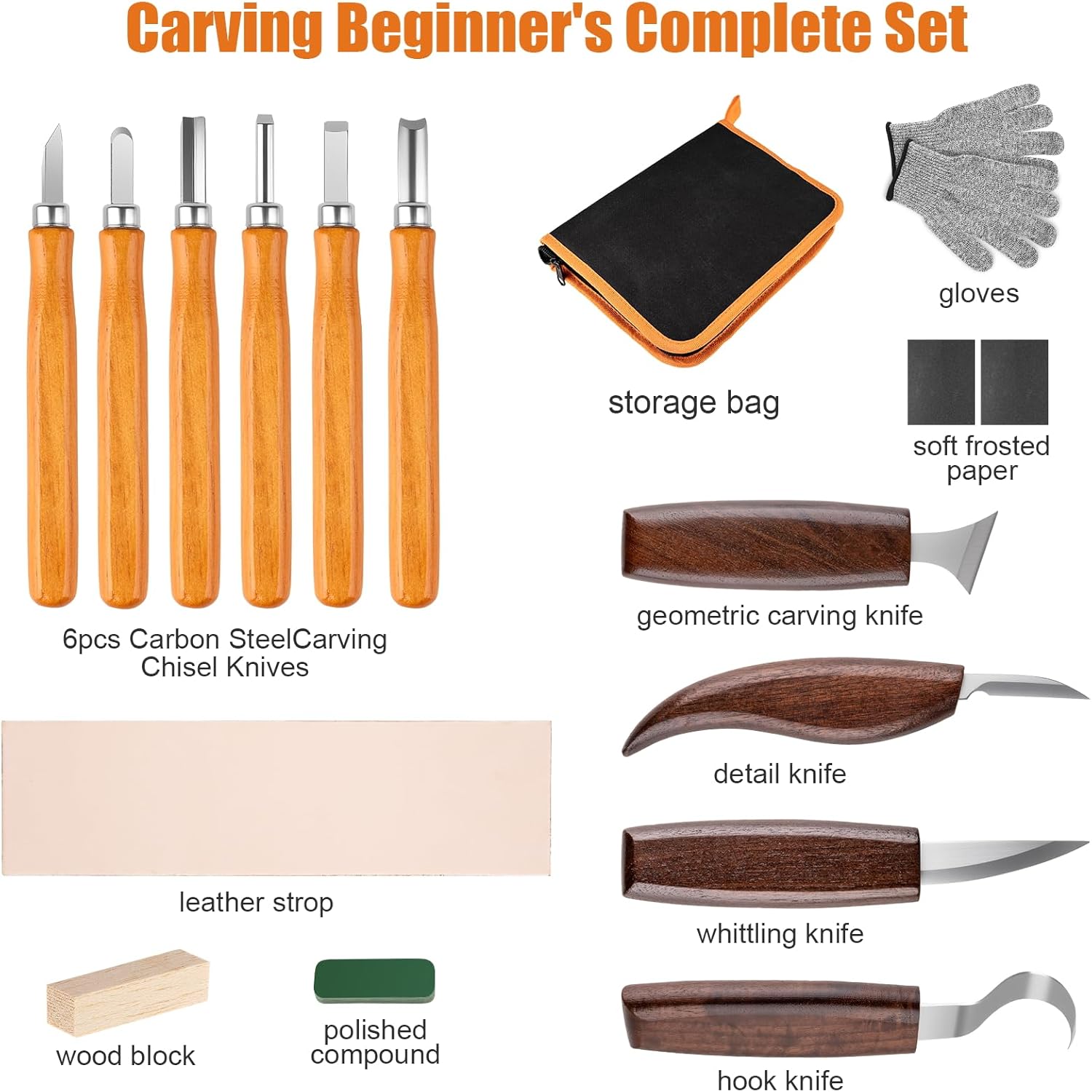 Gegarrd 26 in 1 Wood Carving Tools Kit for Beginners, Complete Starter Set with Storage Bag, Whittling Tool Kit for DIY Woodworking, Spoon Carving and Hobby Projects - Image 5
