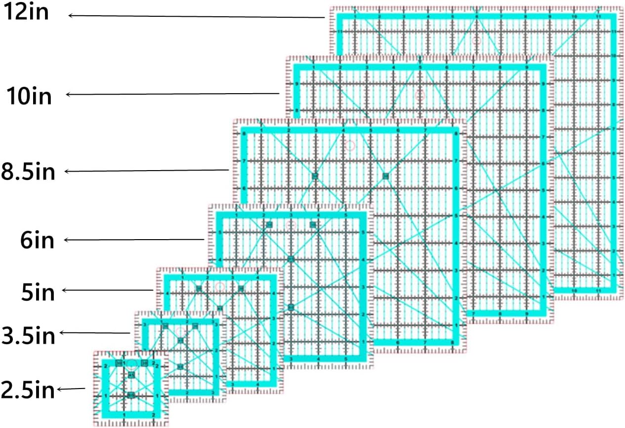 Quilting Square Rulers(2.5",3.5", 5",6", 8.5", 10",12"),7 Square Quilting Templates Quilt Ruler for Sewing - Image 6