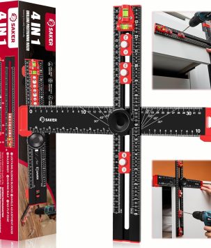 Saker 4-in-1 Drilling Positioning Ruler, Adjustable 13.78in Multifunctional T Square Ruler, Cabinet Hardware Jig, Marking Gauge Tools for Woodworking, Cabinet Drawer Door Hole Drilling Template