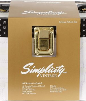 Simplicity Vintage 5592029001 Travel Sewing Notions Supplies Kit in Gold Case, 49pcs