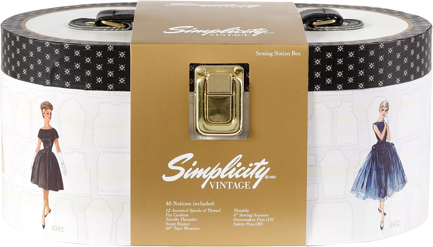 Simplicity Vintage 5592029001 Travel Sewing Notions Supplies Kit in Gold Case, 49pcs