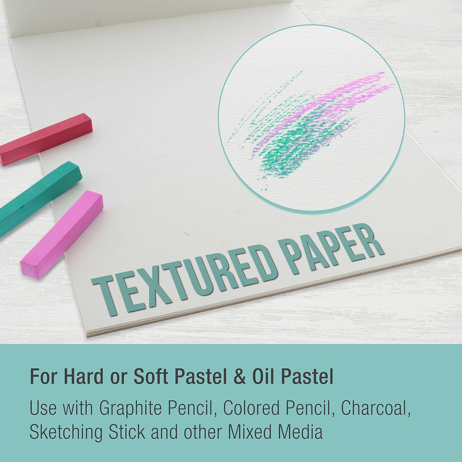 U.S. Art Supply 9" x 12" Pastel Paper Pad: 2 Pack (32 Sheet Total), 80lb (180gsm), 4 Neutral Toned Colors, Textured Hard or Soft Oil Pastel Paper, Drawing Sketchbook Pad, Mixed Media - Image 4
