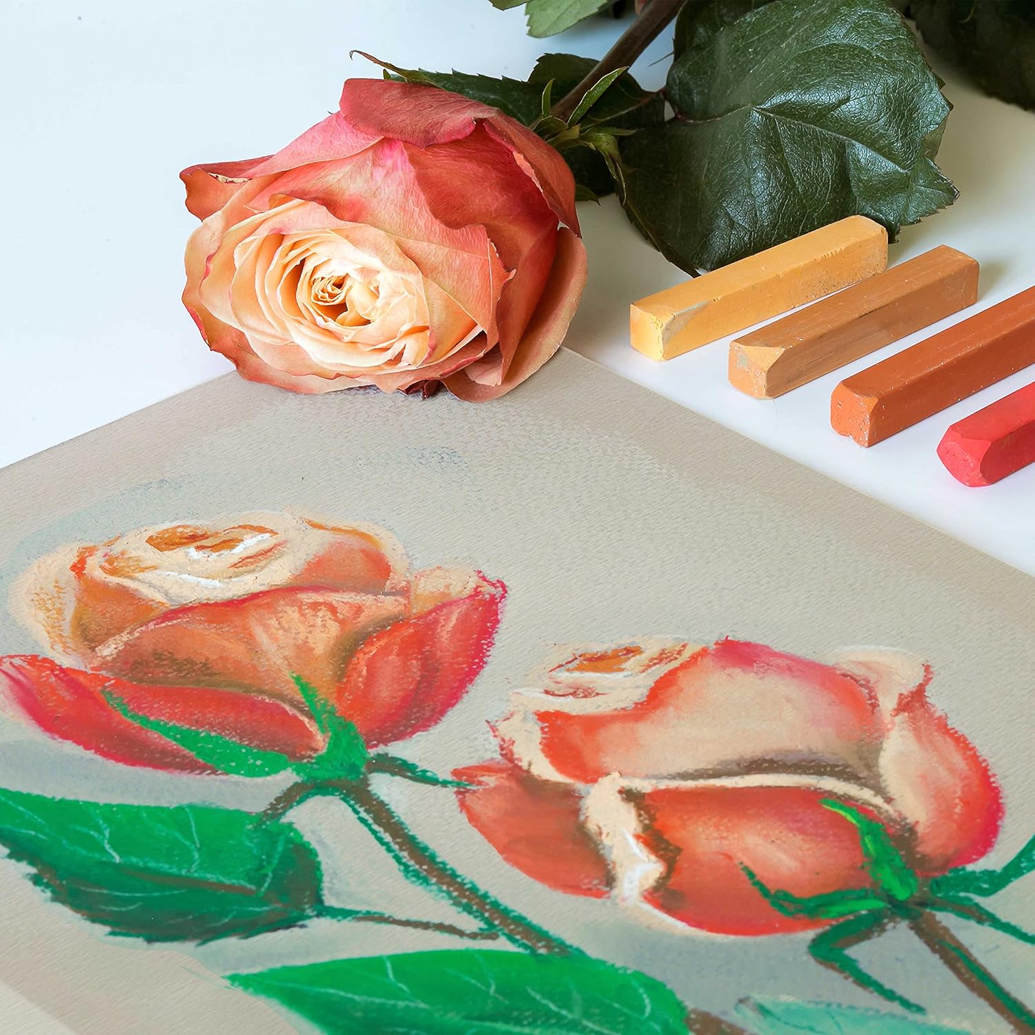 U.S. Art Supply 9" x 12" Pastel Paper Pad: 2 Pack (32 Sheet Total), 80lb (180gsm), 4 Neutral Toned Colors, Textured Hard or Soft Oil Pastel Paper, Drawing Sketchbook Pad, Mixed Media - Image 6